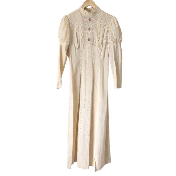 Rare Vintage 40s 50s Womens Dress with Lace Embroidery Rosette Edwardian Prairie - Picture 16 of 16